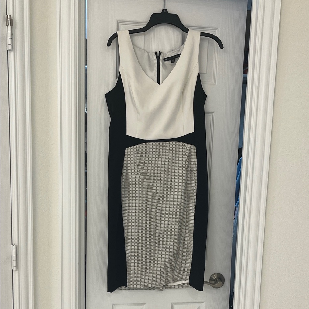 White House Black Market Black and Cream Midi Dress